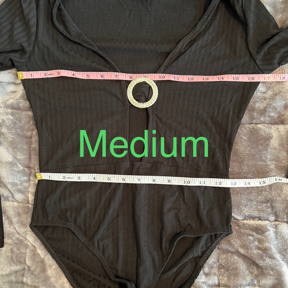 Love Cameron Black Long Sleeve Deep V-Neck Embellished Bodysuit Snap Chic comfy - Picture 8 of 11